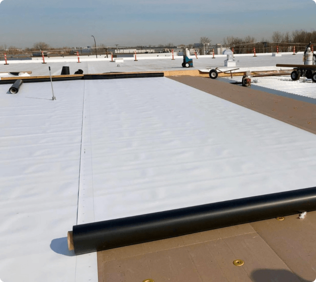 White TPO membrane on a low-slope commercial roof
