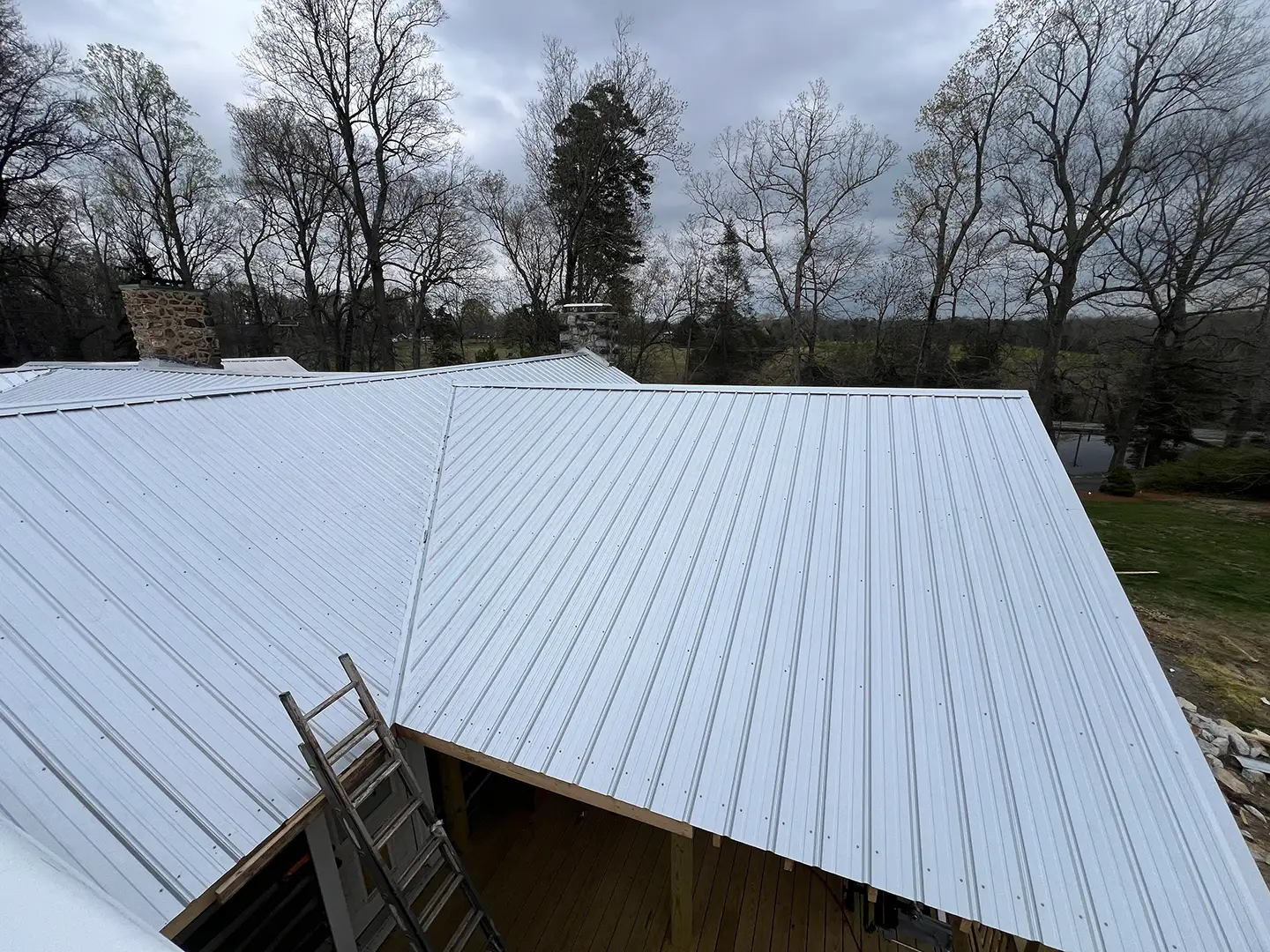 Completed standing seam metal roofing